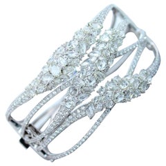 Fancy Shape Rose Cut Diamond Unique Statement Lux 18K White Gold Bangle Bracelet