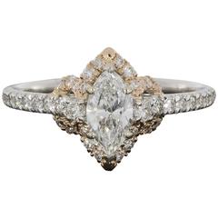 White and Rose Gold Colorless Marquise Diamond Halo Engagement Ring