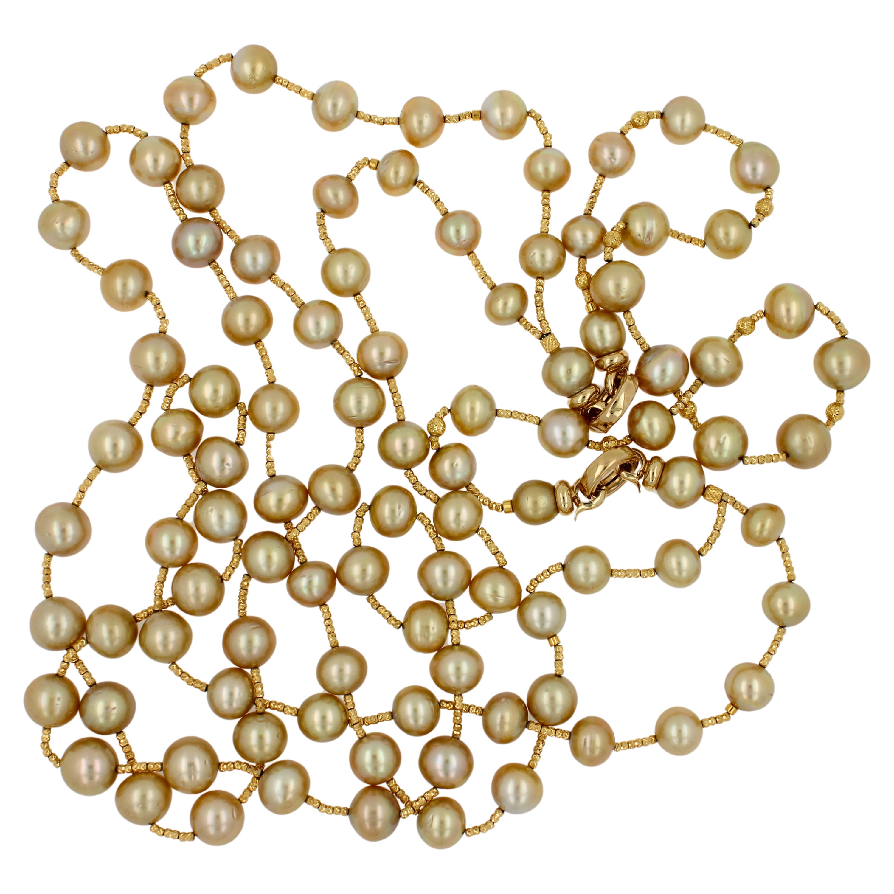 Golden Yellow AAA South Sea Pearls 18K Yellow Gold Long Necklace For Sale