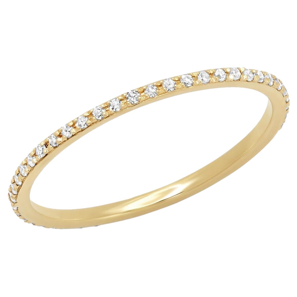 Skinny Diamond Eternity Band in 14K Yellow Gold: Size 7 For Sale