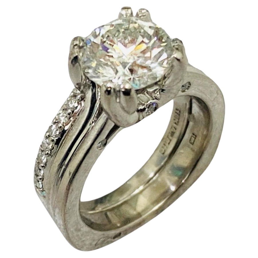 Designer Signed 3.00 Carat Diamond Engagement Ring 18k White Gold  For Sale