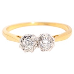 Bague de fiançailles vintage duo de diamants brillants des années 1960 en or jaune 18 carats