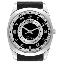 Rolex Cellini Danaos 18k White Gold Black Silver Dial Mens Watch 4243
