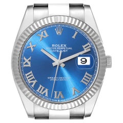 Rolex Datejust 41 Steel White Gold Blue Roman Dial Mens Watch 126334