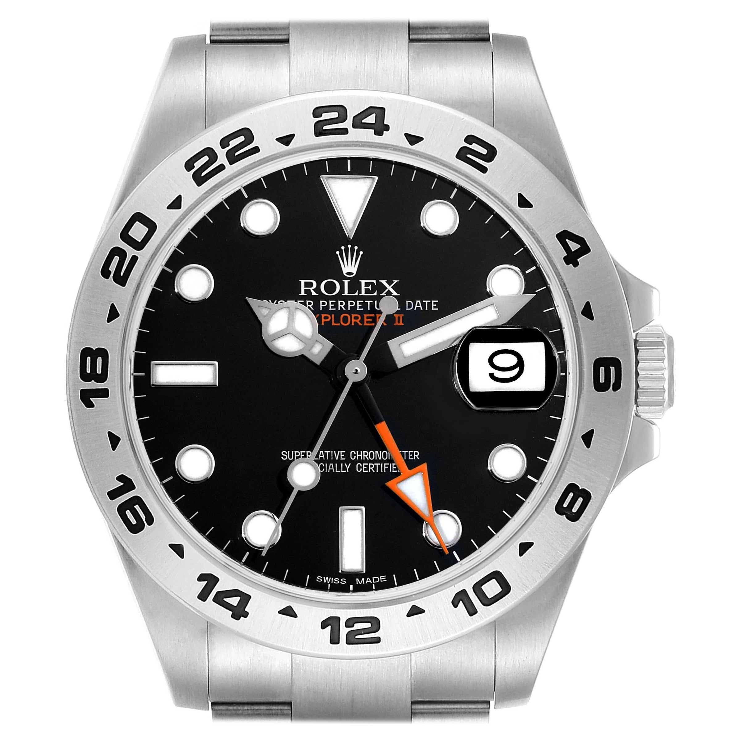 Rolex Explorer II 42 Black Dial Orange Hand Steel Mens Watch 216570 Box Card