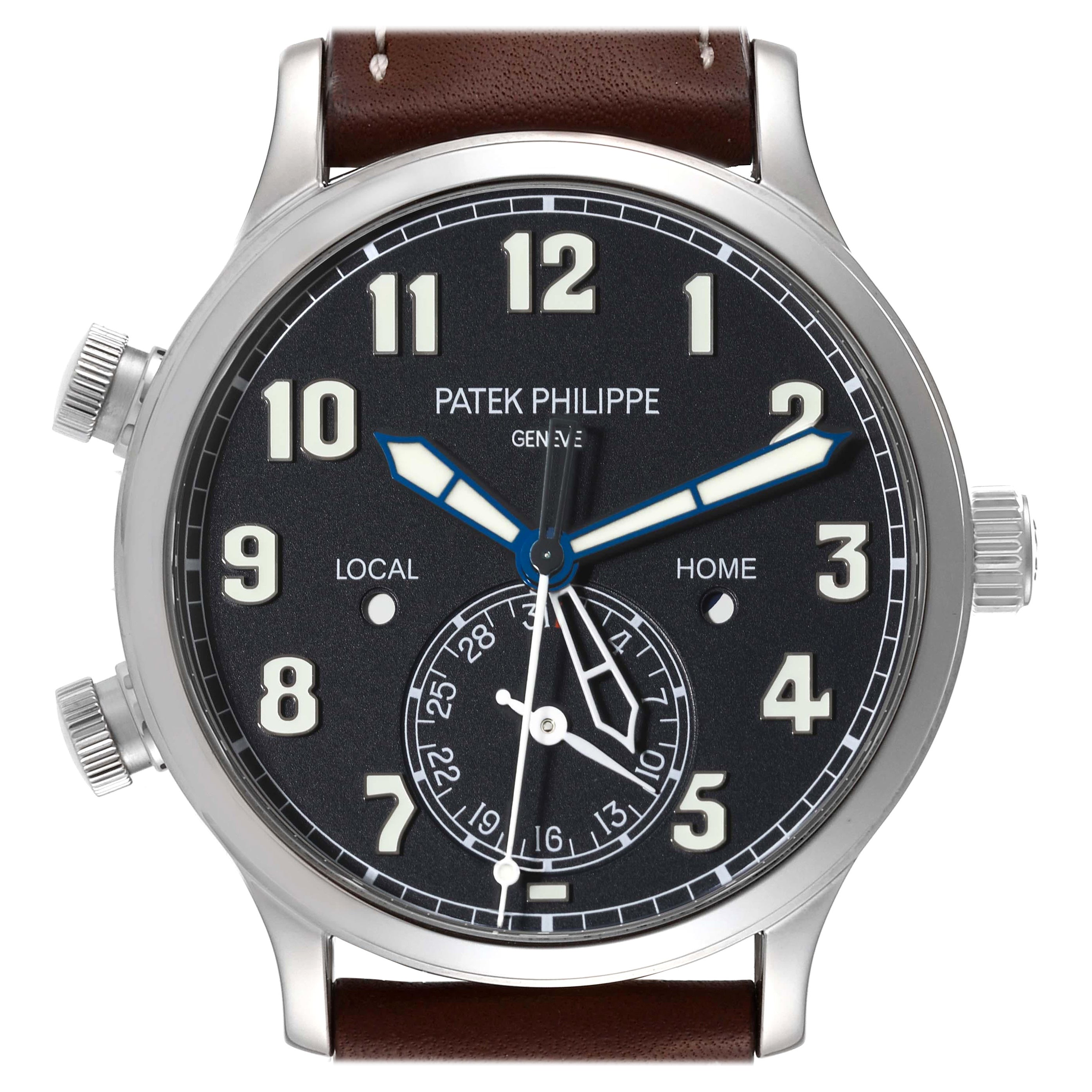 Patek Philippe Calatrava White Gold Pilot Travel Time Mens Watch 5524 Box Papers