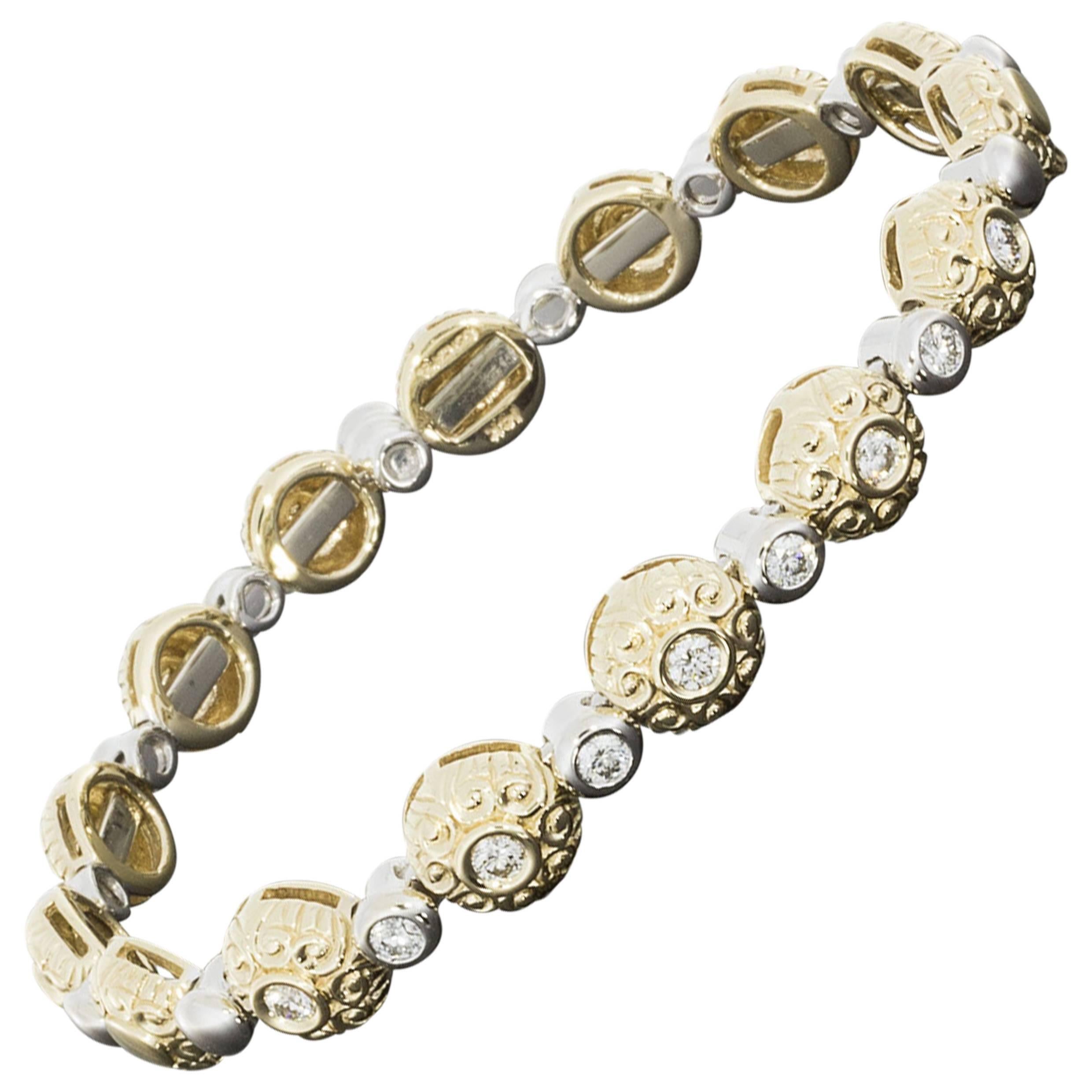 Sonia B Unique Two Tone Gold Diamond Flexible Bangle Bracelet with Scroll Design