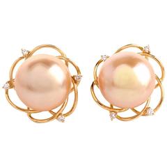 Golden South Sea Pearl Diamond 18K Gold Earrings 5
