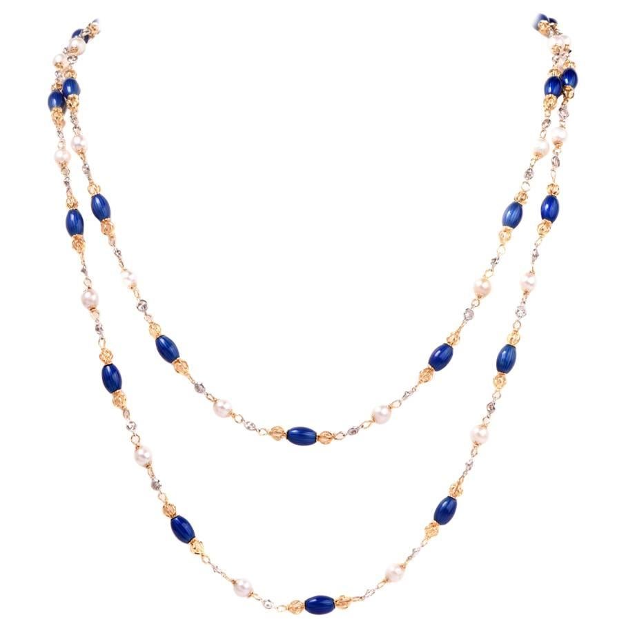 Designer Long UnoAErre 3.38 Carat Diamond and Enamel Gold Necklace