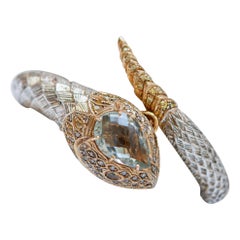 Vintage Green Amethyst, Sapphires, Diamonds, Rose Gold and Silver Snake Bracelet.