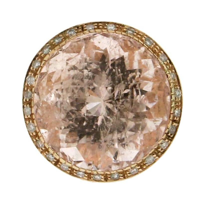 Morganite 18 karat Yellow Gold Diamonds Cocktail Ring For Sale