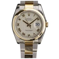 New Gents Rolex Two-Tone 36mm Oyster Datejust Ivory Pyramid Dial Watch 116203