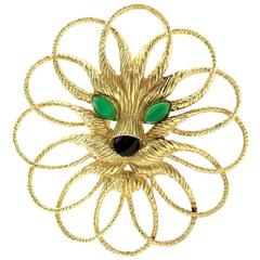 Van Cleef & Arpels Green and Black Onyx Lion Head Brooch 