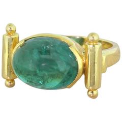 Retro 6.50 Carat Cabochon Emerald Gold Ring