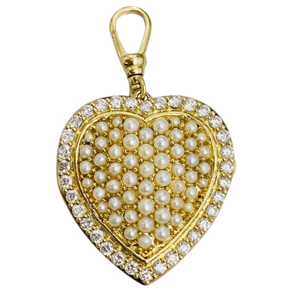 Designer 1.00 Carat Puffy Pave Diamond and Cultured Pearl Locket Pendant For Sale