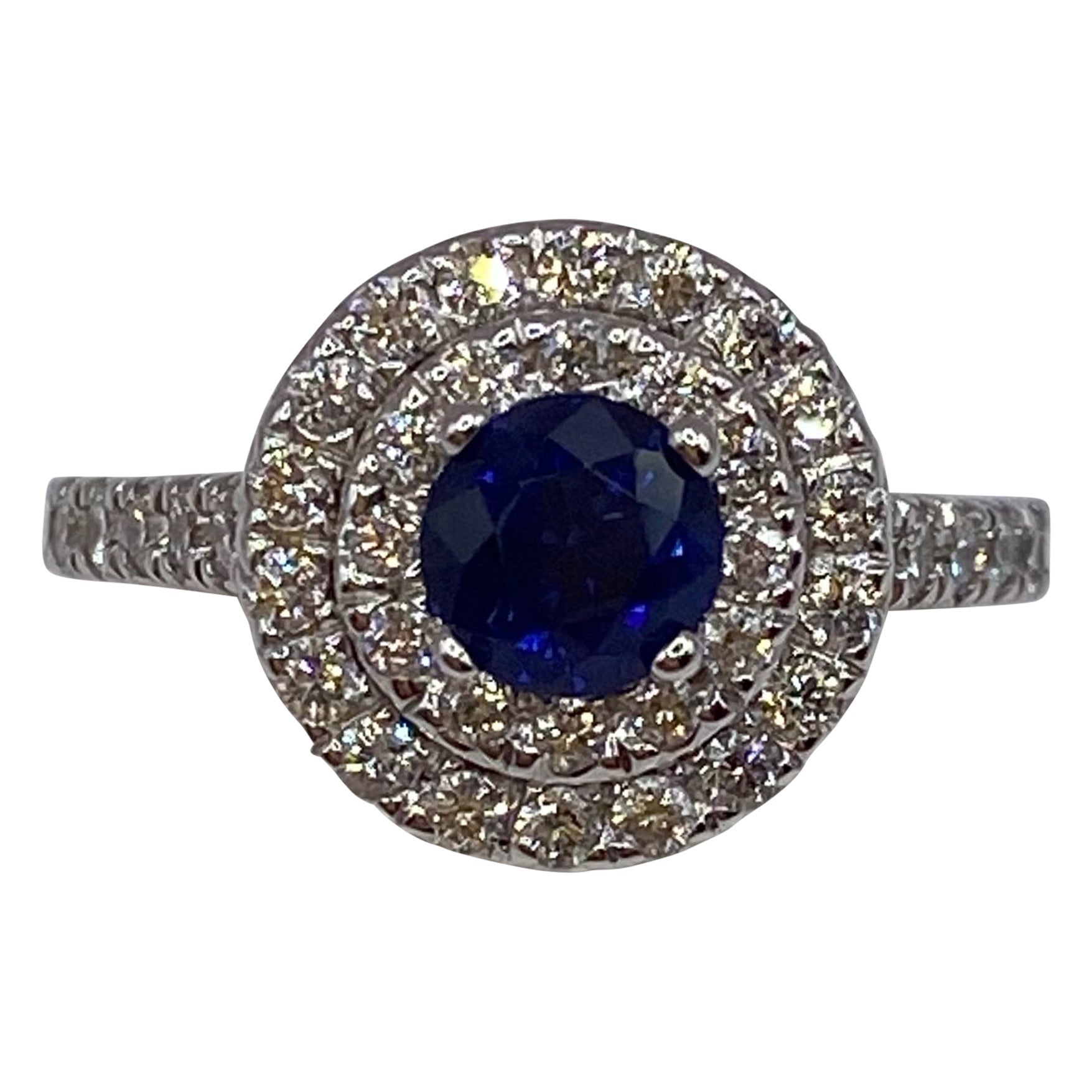 1.92ctw Sapphire & Diamond Double Halo Ring in 18KT Gold For Sale