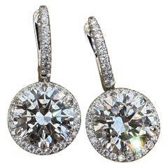 GIA 10.04 Carat Total Ideal cut Round Diamonds Halo Drop Earrings 18k White Gold