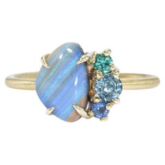 French Meadow Emerald and Opal Ring with Sapphire and Aquamarine, NIXIN Jewelry
