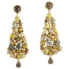 25.8ct Muttishaped Ice Diamonds Dangle Earrings Made In 18K Yellow Gold