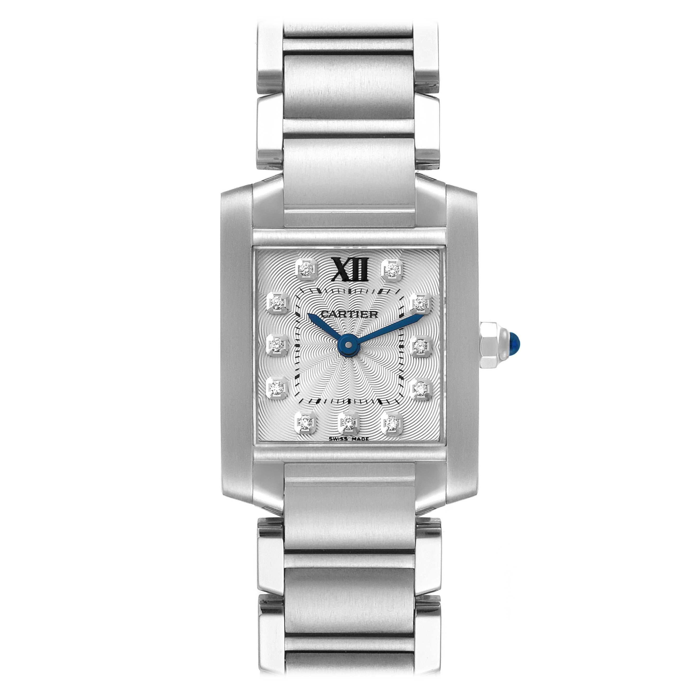 Cartier, petite montre Tank Francaise en acier avec cadran en diamants pour femmes WE110006 en vente