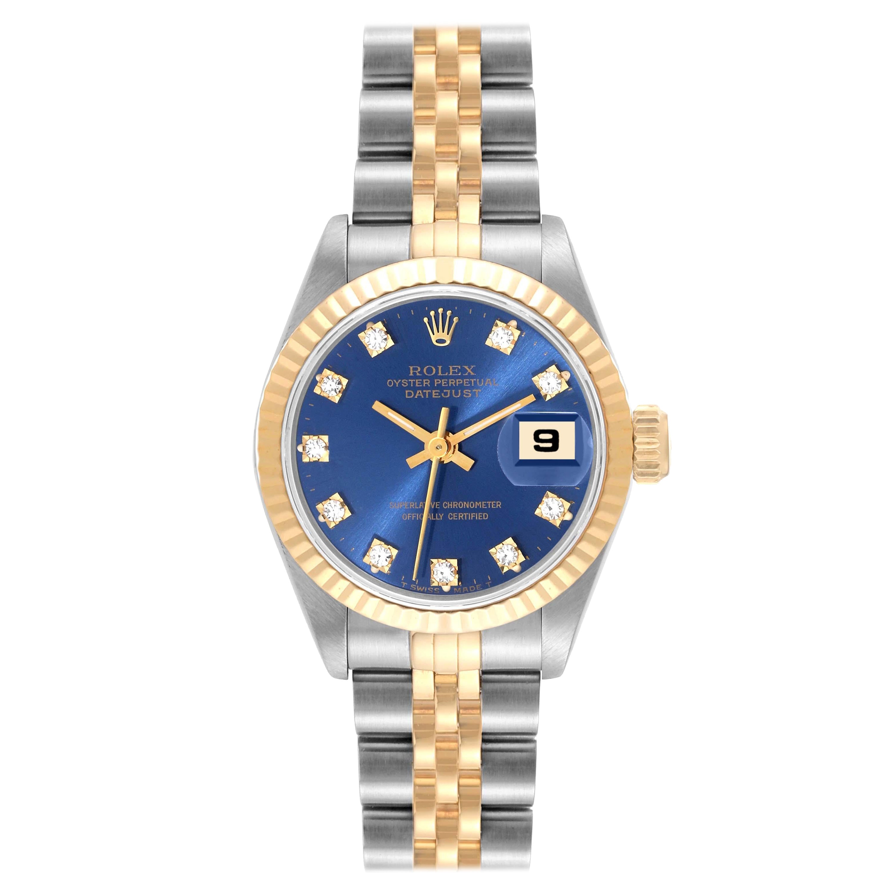Rolex Datejust Blue Diamond Dial Steel Yellow Gold Ladies Watch 69173