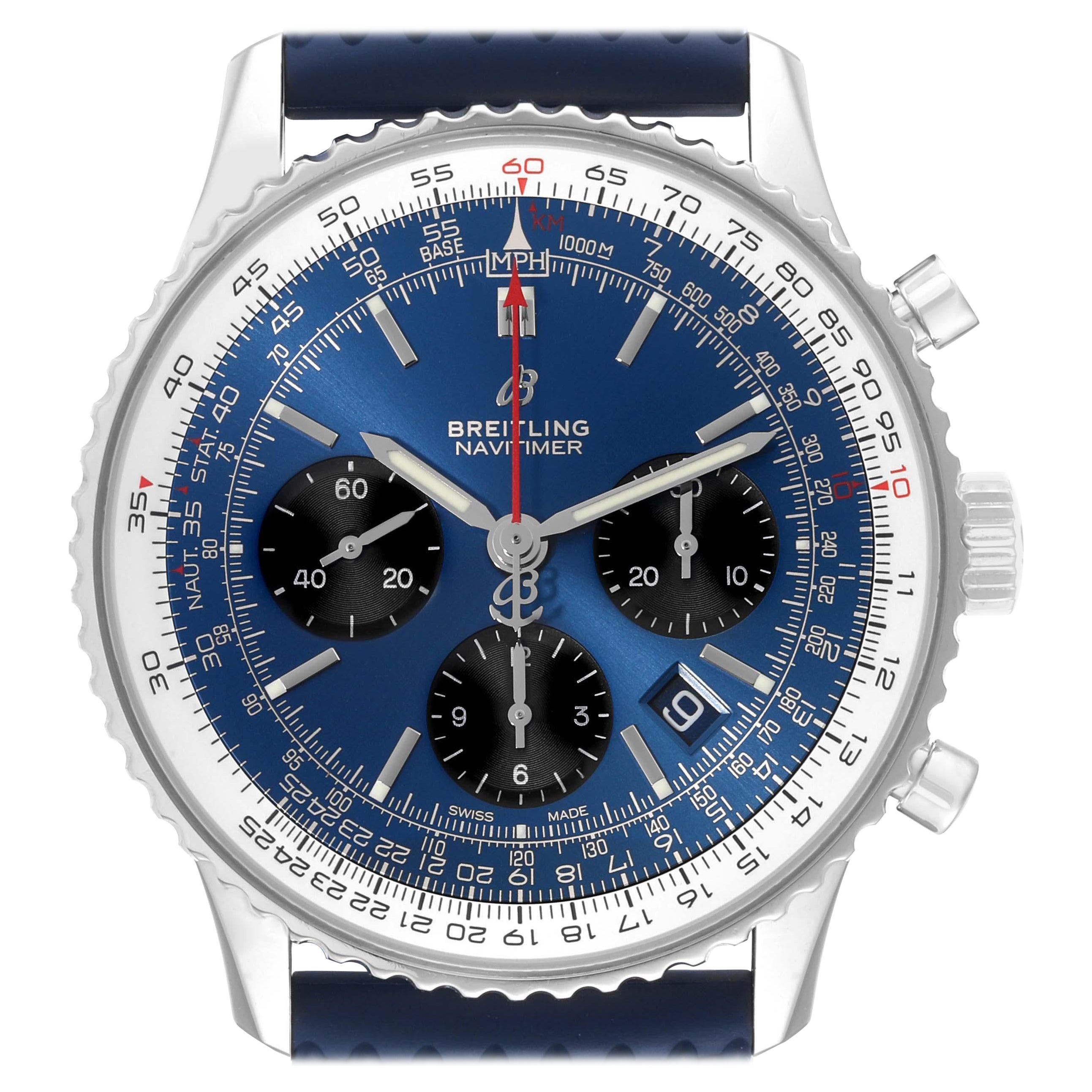 Breitling Navitimer 01 Blau Zifferblatt Stahl Herrenuhr AB0121 Box Card