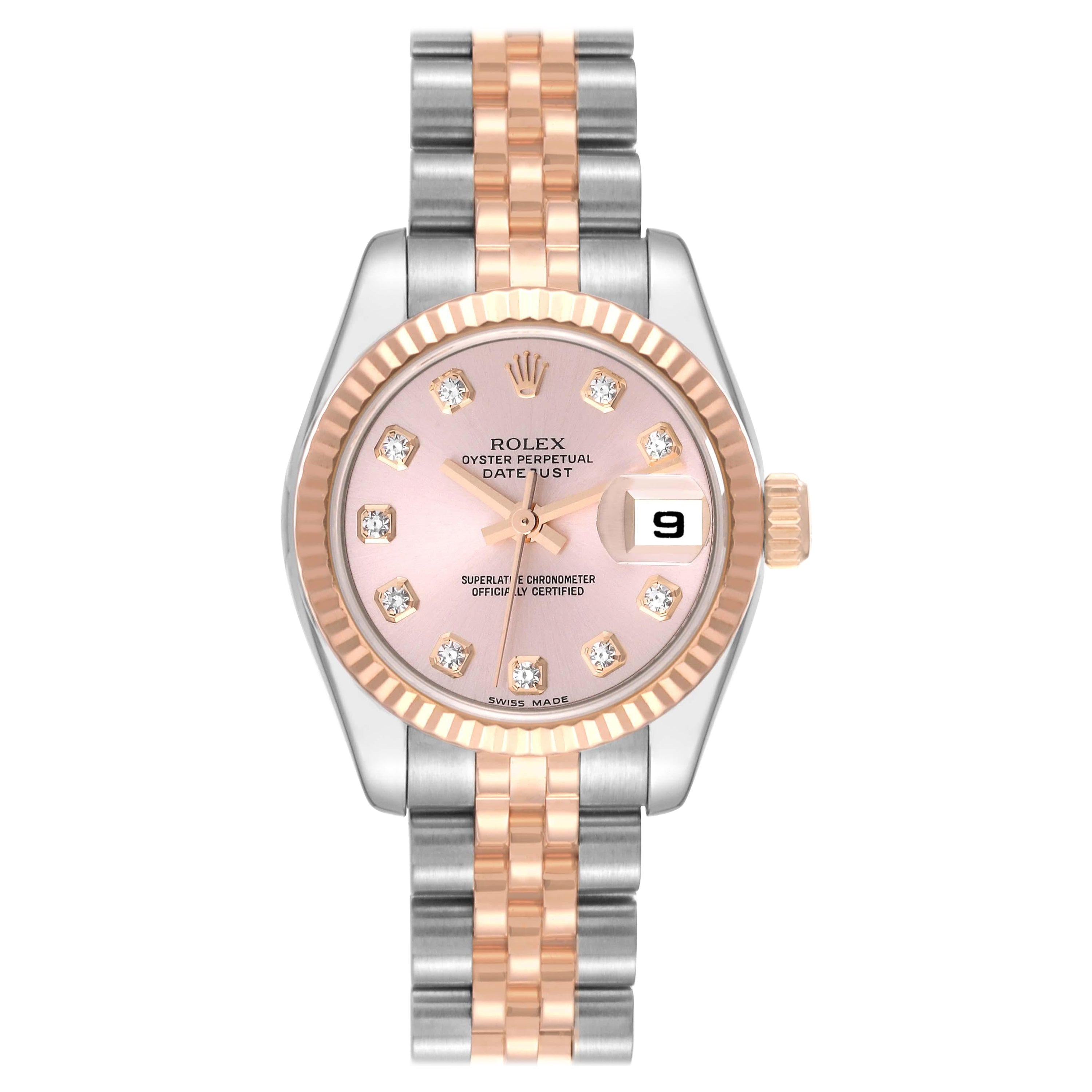 Rolex Datejust Steel Rose Gold Diamond Dial Ladies Watch 179171