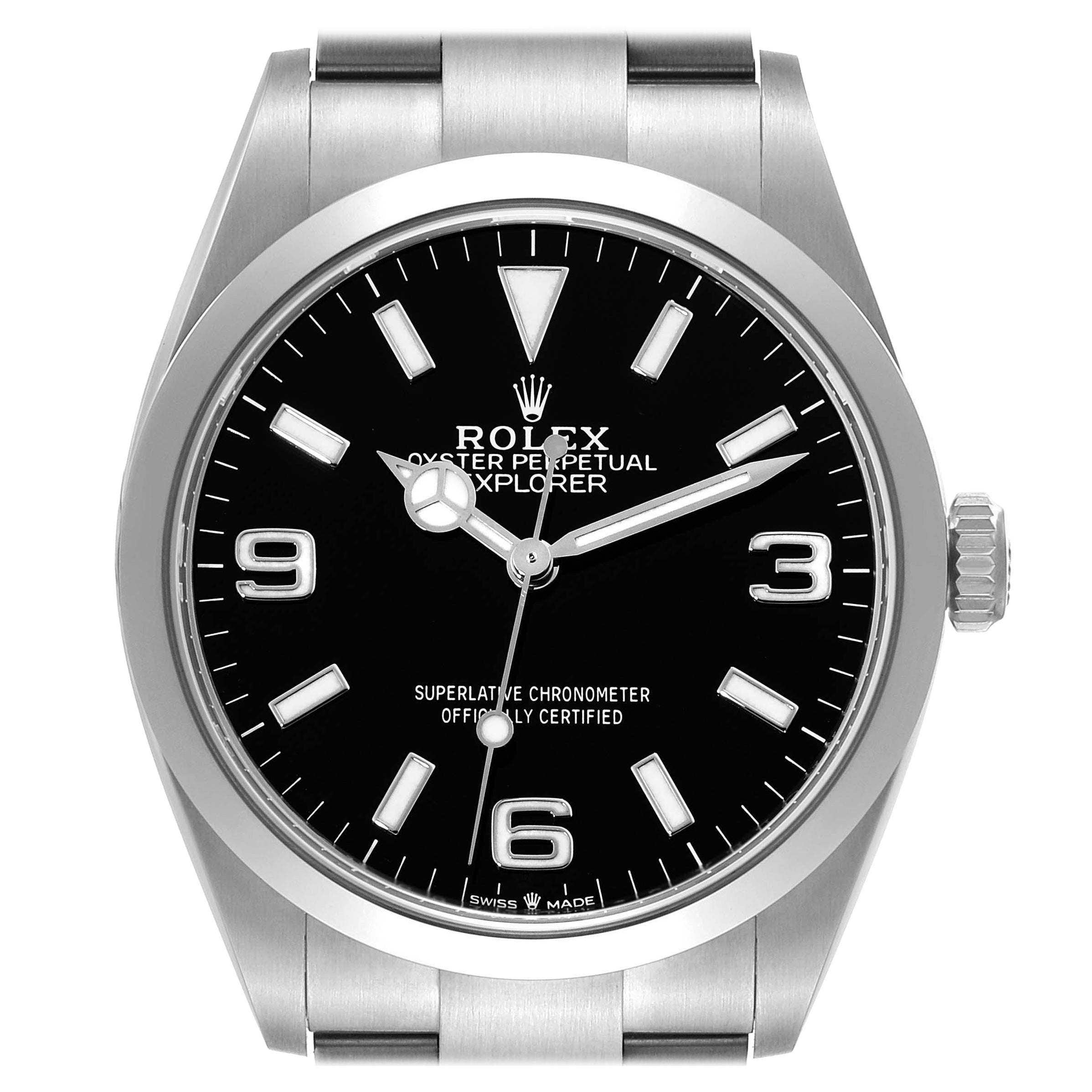 Rolex Explorer I 36mm Black Dial Steel Mens Watch 124270 Box Card For Sale