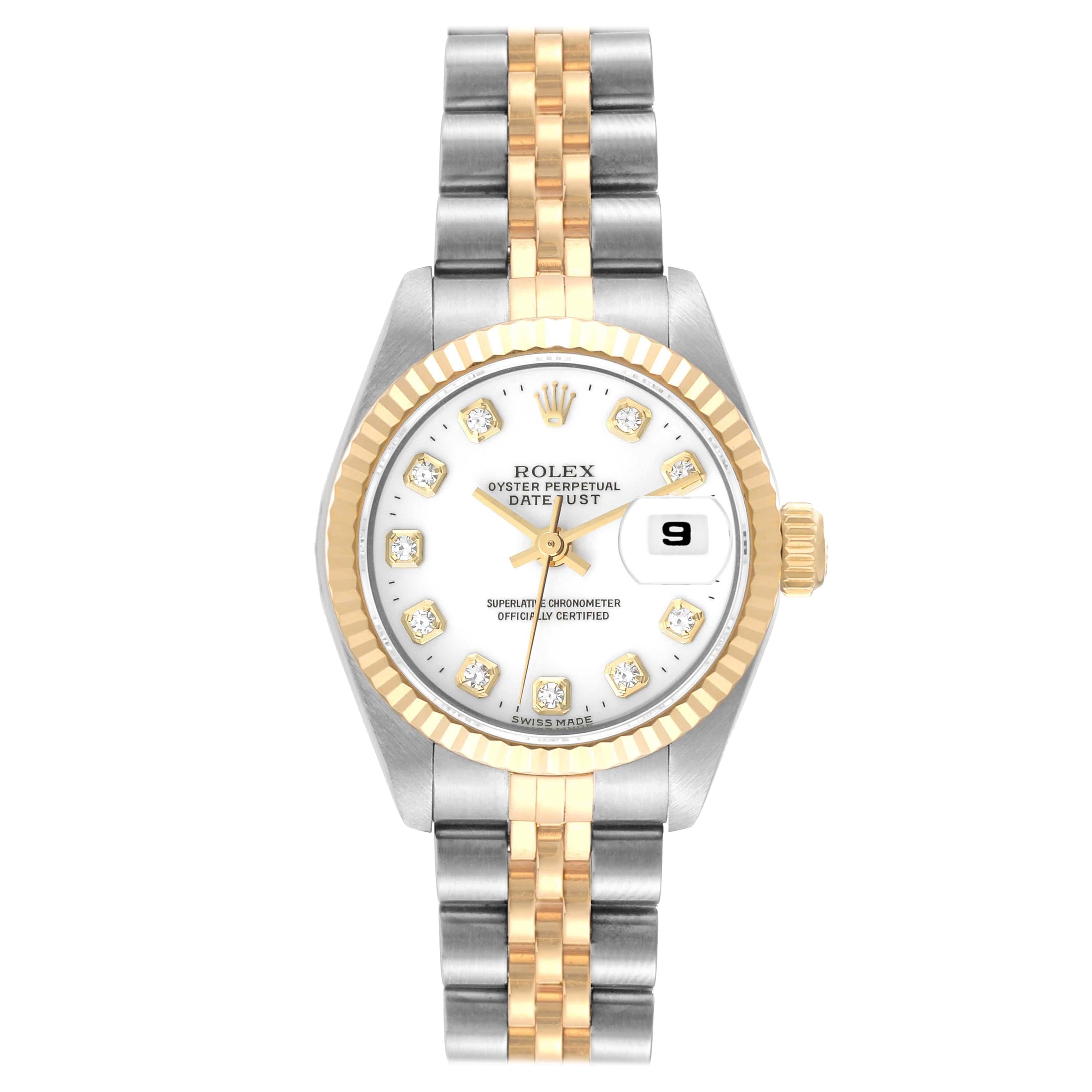Rolex Datejust White Diamond Dial Steel Yellow Gold Ladies Watch 69173
