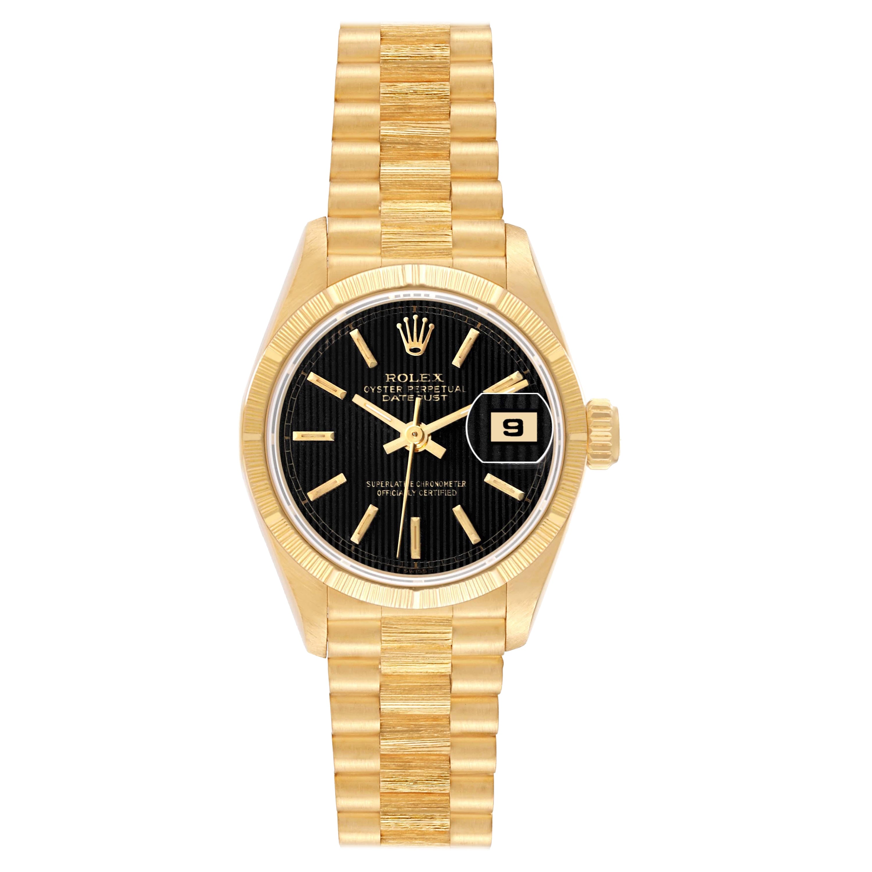 Rolex Datejust President Yellow Gold Bark Finish Ladies Watch 69278 Box Papers