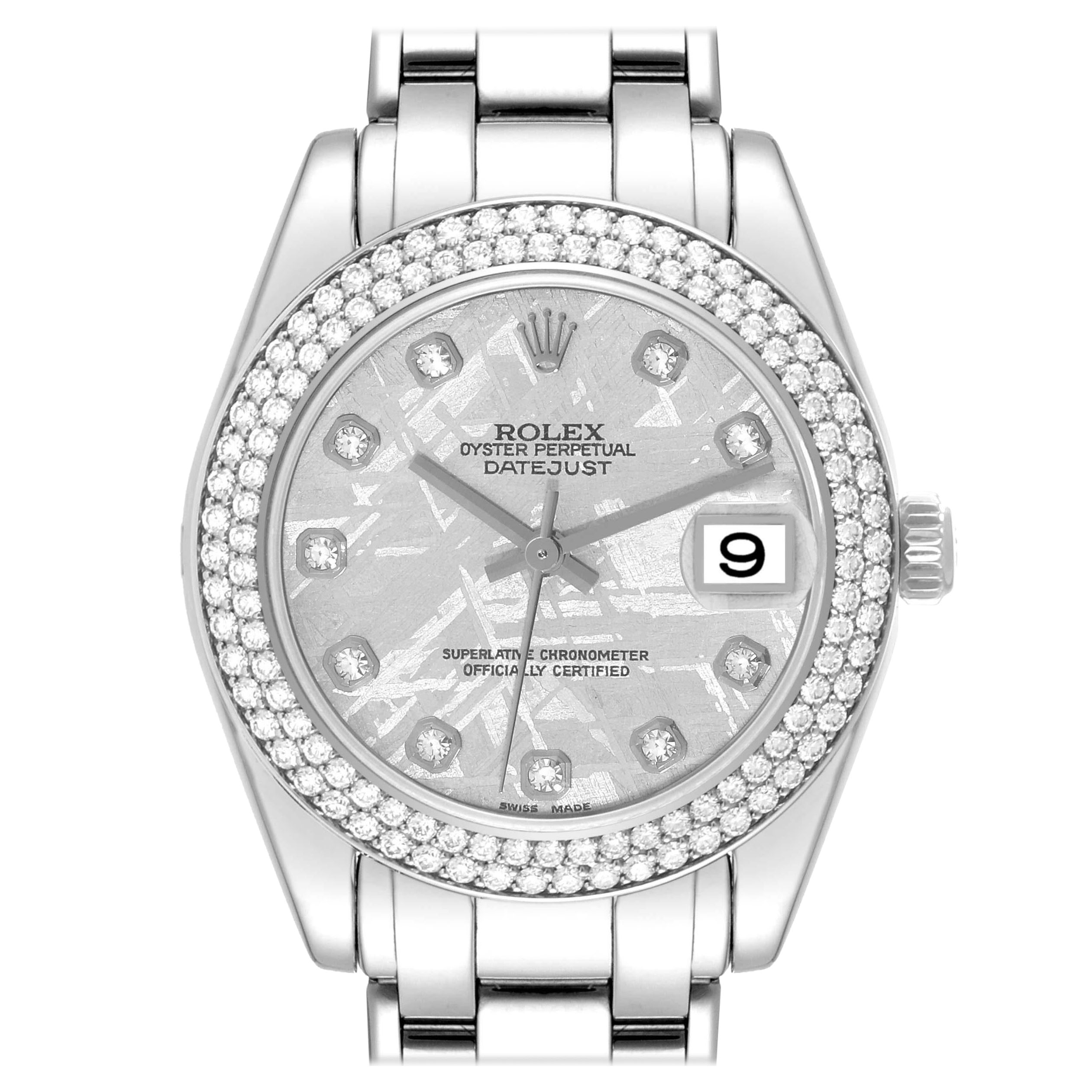 Rolex Pearlmaster 34 Montre pour femmes avec cadran météorite en or blanc et diamants 81339 en vente