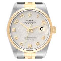 Rolex Datejust Steel Yellow Gold Ivory Anniversary Dial Mens Watch 16233
