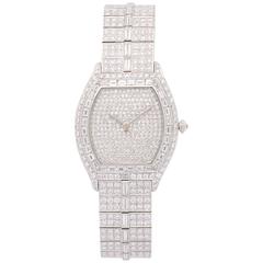 Lady's Cartier Platinum Tortue Full Diamond Bracelet Watch 