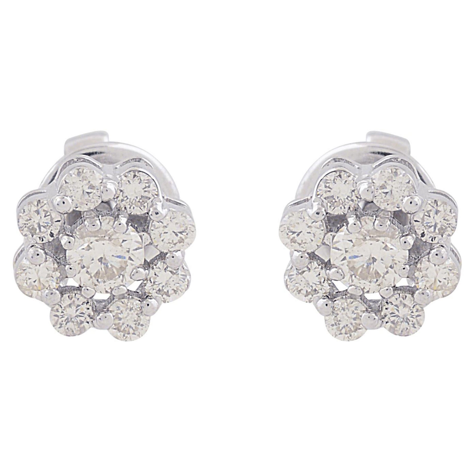 Natural 0.36 Ct SI/HI Pave Diamond Stud 10 Karat White Gold Flower Earrings For Sale