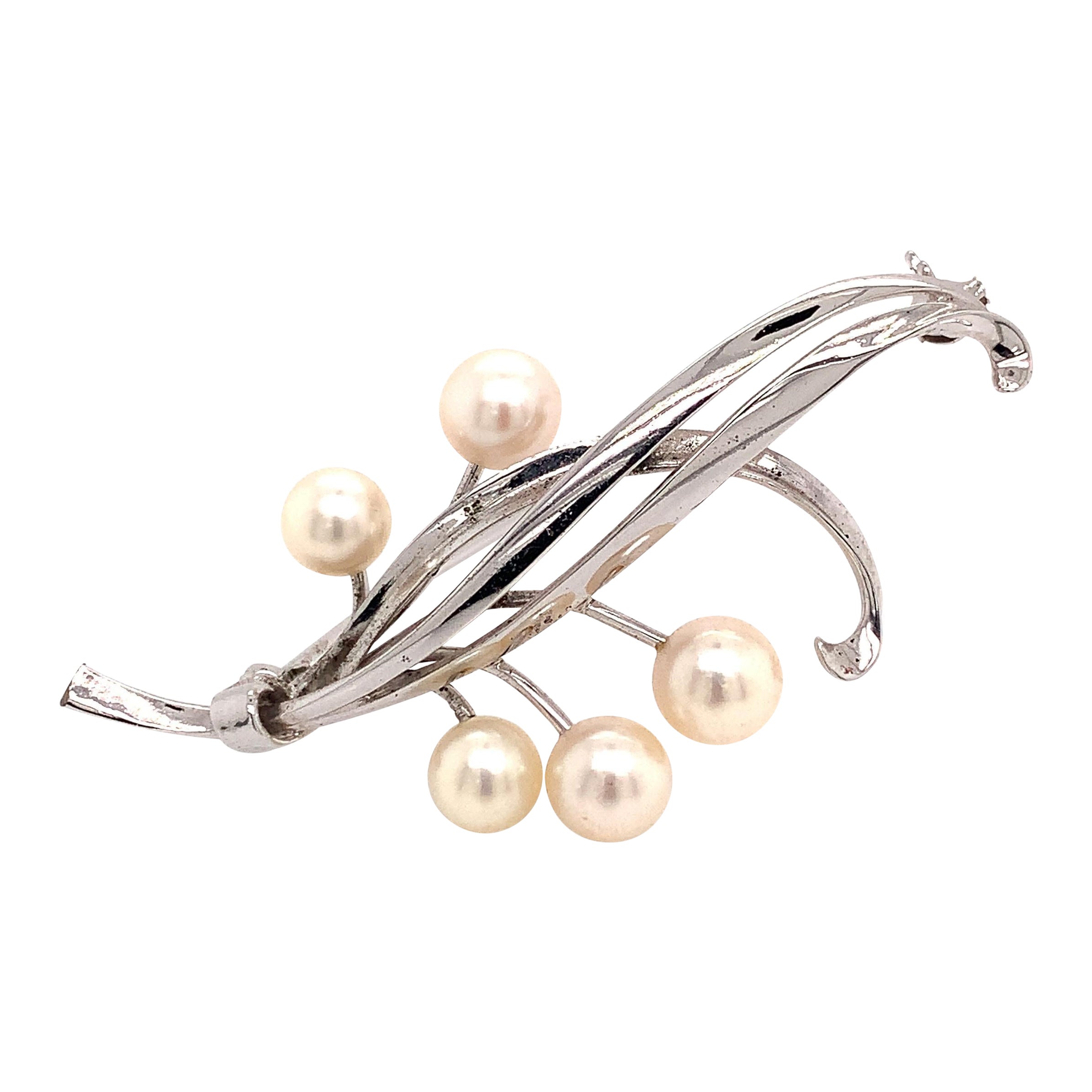 Mikimoto Estate Akoya Pearl Brooch Pin Sterling Silver 6.6 mm For Sale