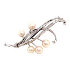 Used Mikimoto Estate Akoya Pearl Brooch Pin Sterling Silver 6.6 mm