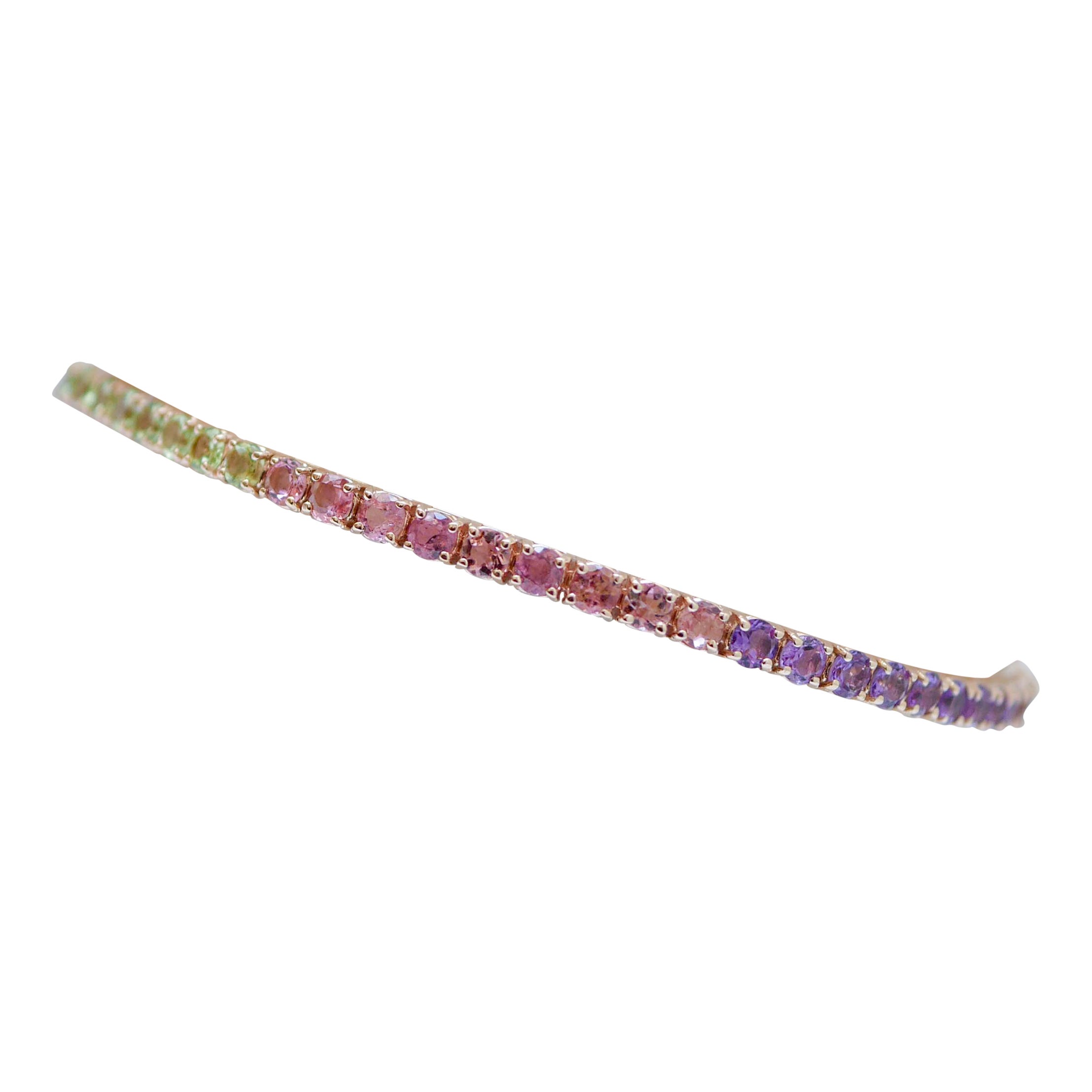 Bracelet en or rose, améthystes, grenats, topaze, péridots, pierres de lune, tourmaline