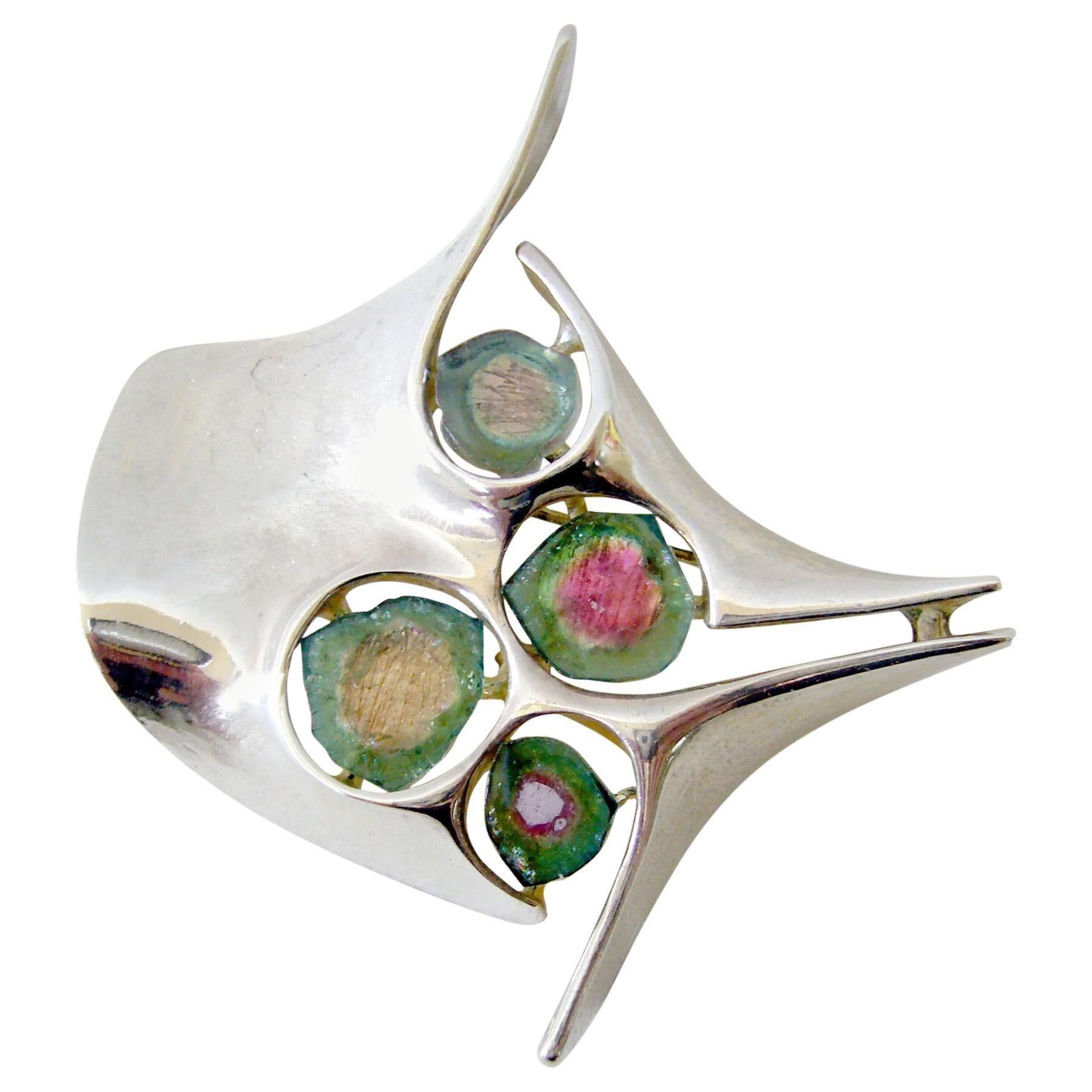 Olivier Vanderstichele Sterling Watermelon Tourmaline Brooch Pendant 