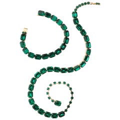 Retro Emerald Austrian Crystal Vermeil Necklace and Bracelet