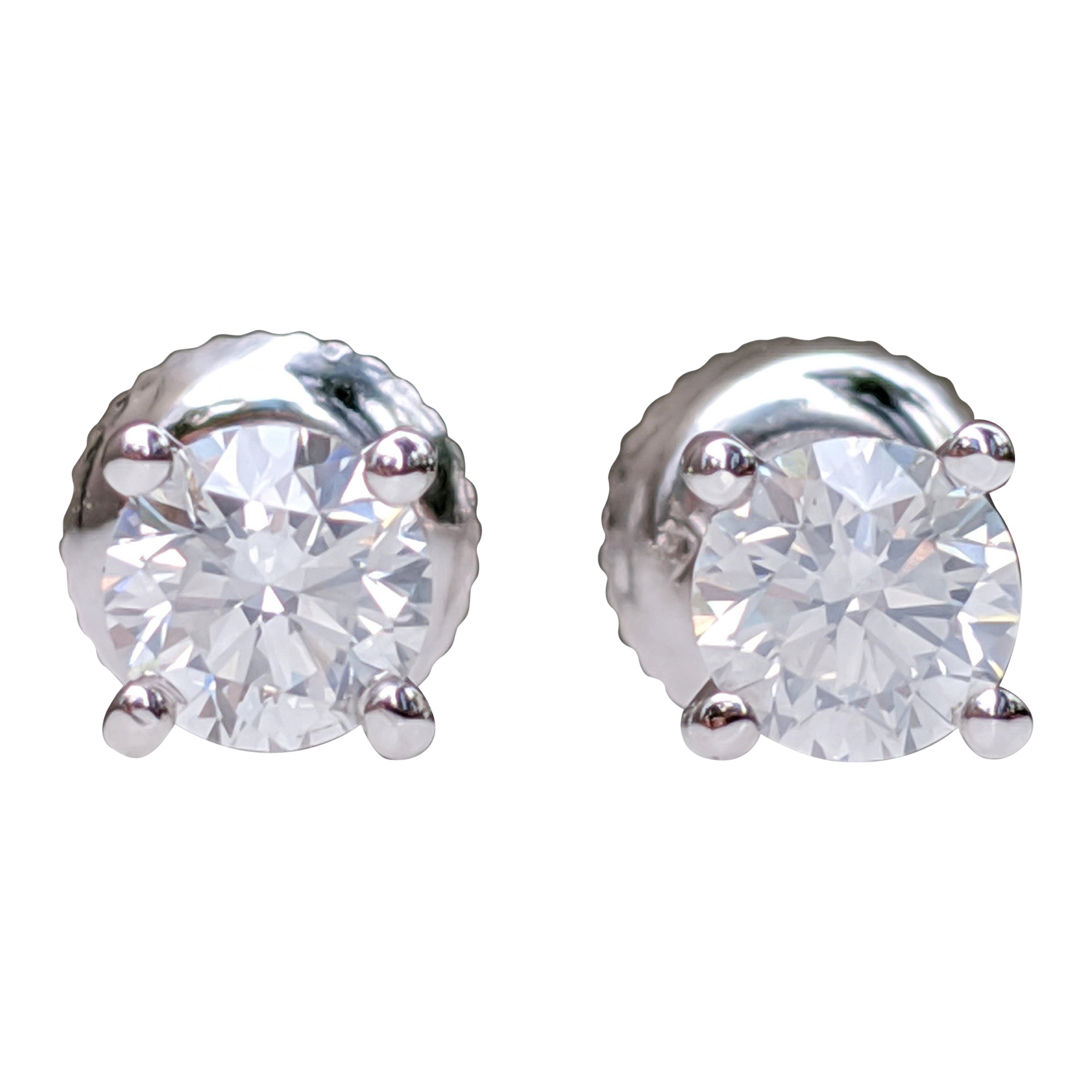 $1 NO RESERVE!  0.82 Carat Diamond - 14 kt. White gold - Earrings
