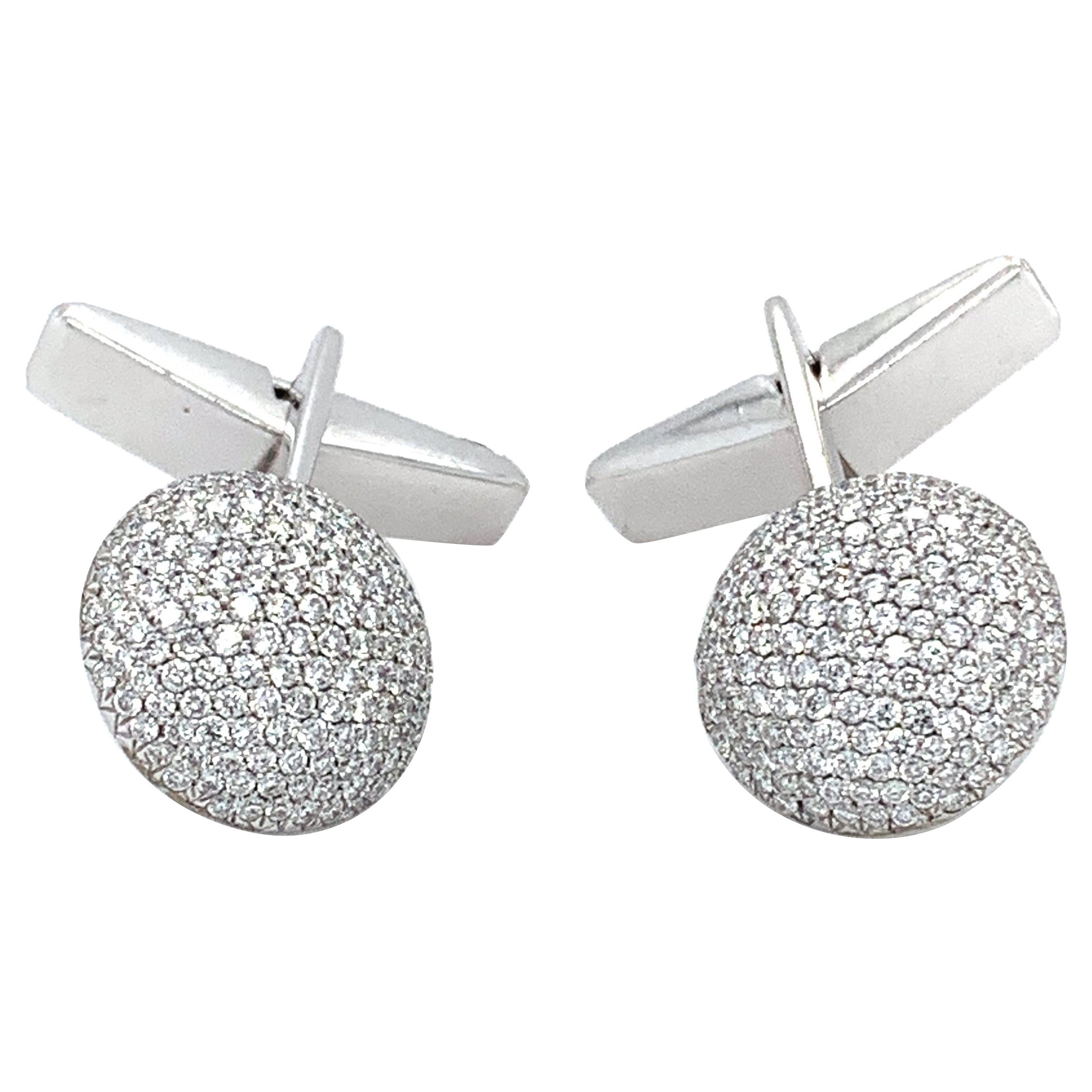 Diamond pave dome gents art deco cufflinks 18k white gold For Sale