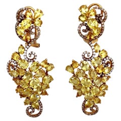 23.98 ct Natural Yellow Sapphire & Diamond Dangle Earrings