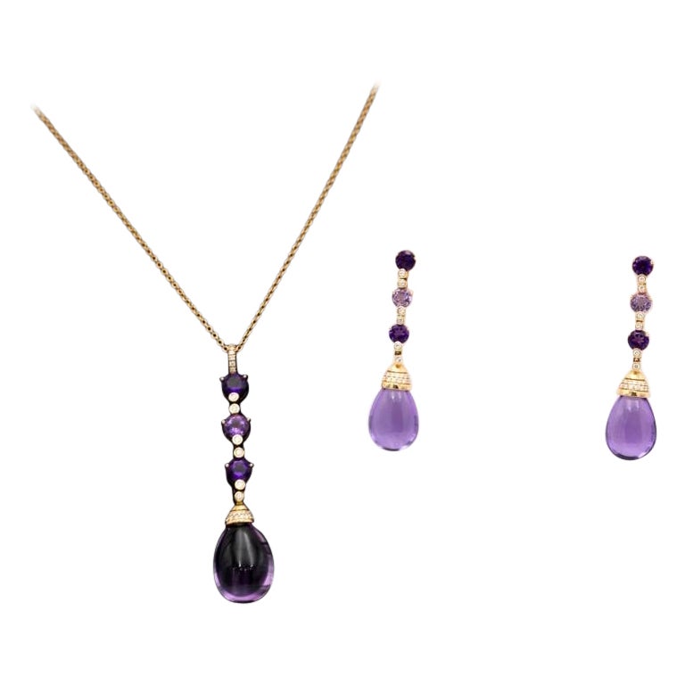 Set of earrings with a necklace with amethysts and diamonds, Germany, mid-20 cen