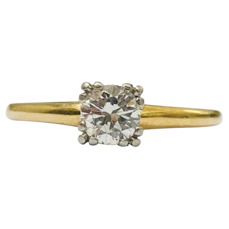 Vintage Signed 0.45 Carat Round Diamond Engagement Ring 14k Gold For Sale