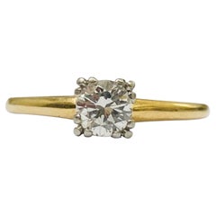 Retro Signed 0.45 Carat Round Diamond Engagement Ring 14k Gold