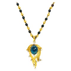 Indische Halskette mit zertifiziertem 6,80 Karat blauem Saphir und Diamant