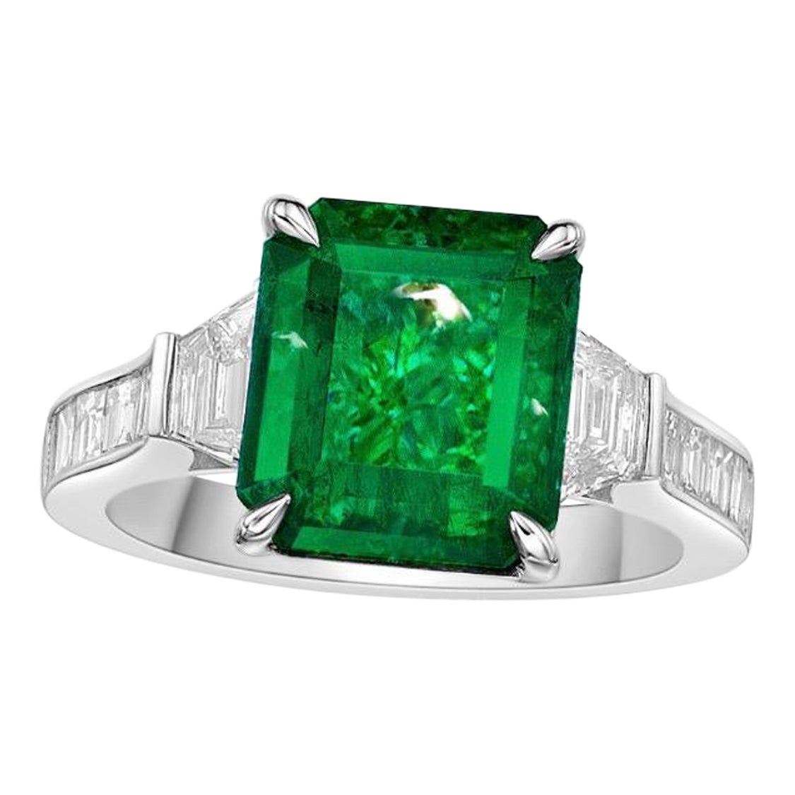 Emilio Jewelry Certified 5.94 Carat Vivid Green Muzo Colombian Emerald Ring  For Sale