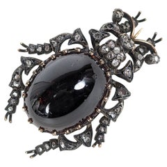 Antique 19th Century Diamond and Carbuncle Garnet Beetle 