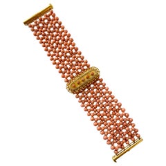 Marina J. Coral Woven Bracelet with 18k Yellow Gold Plated Centerpiece & Clasp