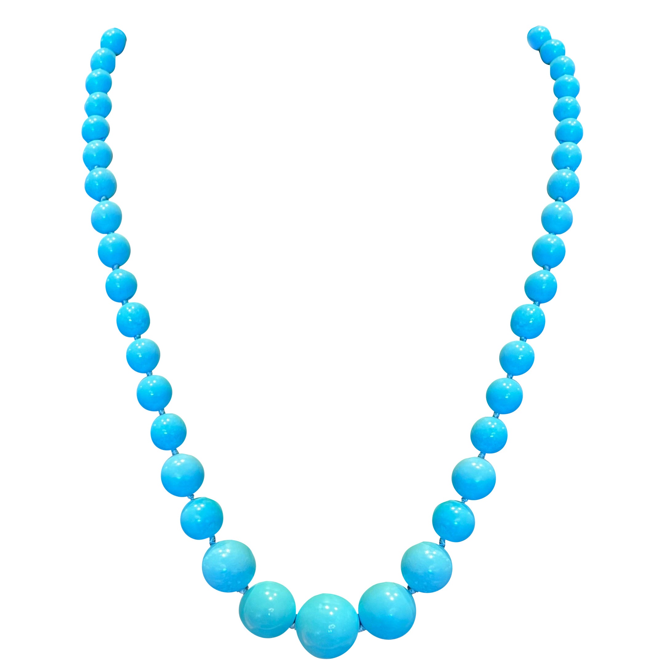 GIA Certified Natural Turquoise Beaded Necklace For Sale